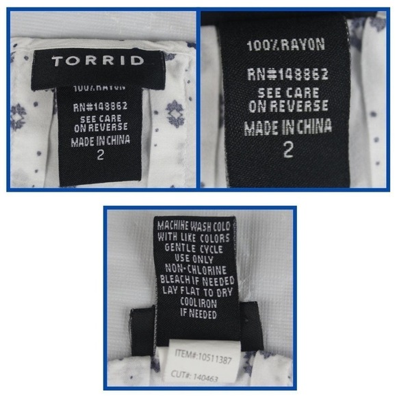 Torrid Women's Blue & White Mosaic‎ Print Challis Flowy Blouse Top Plus Size 2 - Picture 6 of 7